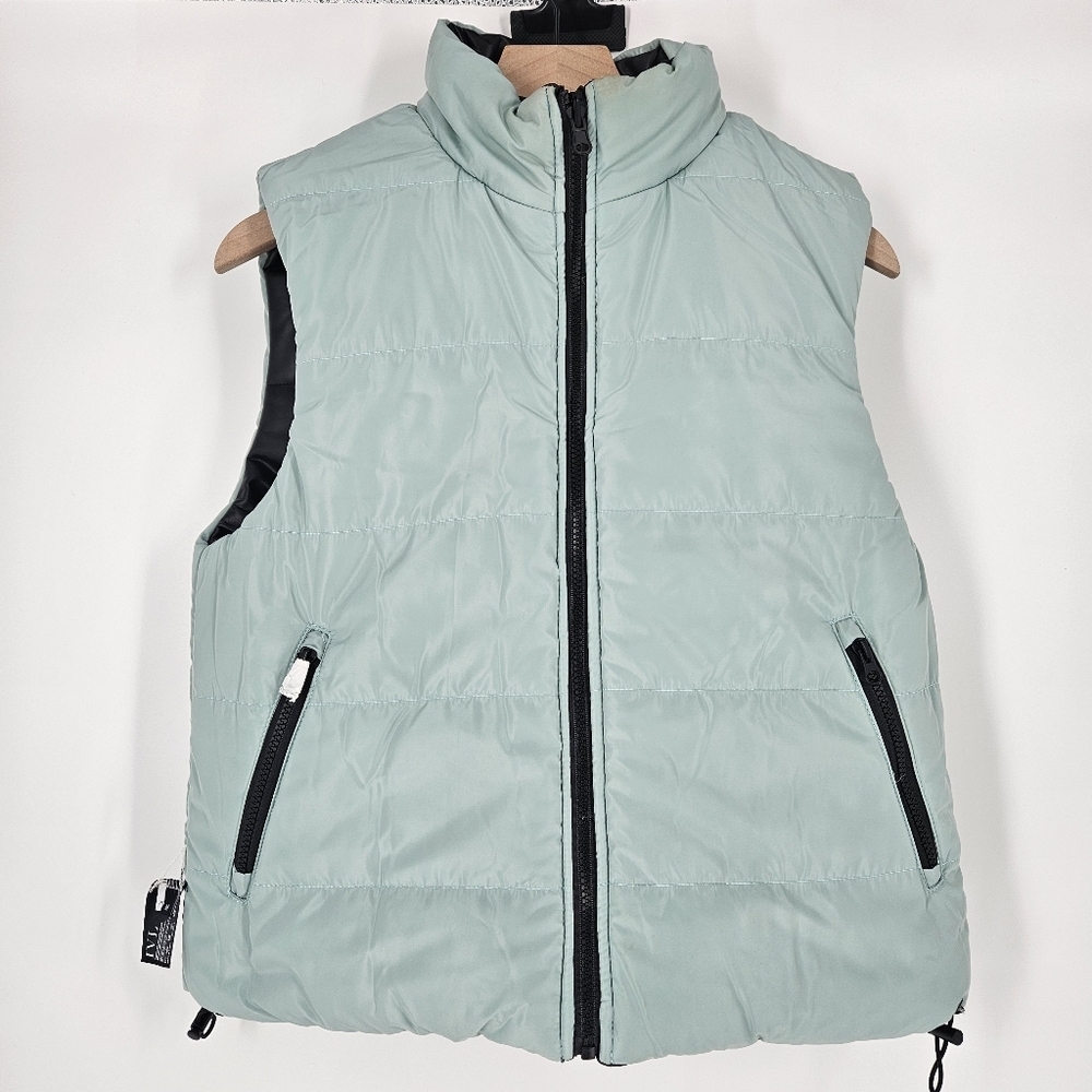IVL Collective Revolve Black & Green Faux Leather Reversible Puffer Vest - Picture 2 of 14